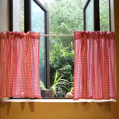 Red Checkered Cafe Curtain with Cotton Effect