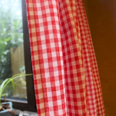 Red Checkered Cafe Curtain with Cotton Effect