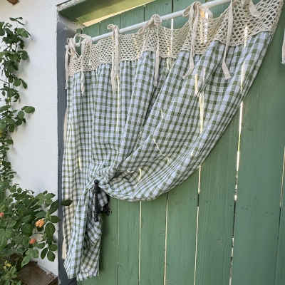 Rideau Brise-Bise à Carreaux Vert Clair avec Nouettes