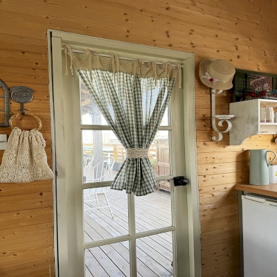 Rideau Brise-Bise à Carreaux Vert Clair avec Nouettes