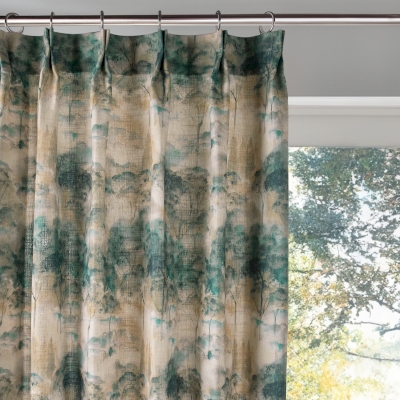 Rideau Sur Mesure Lisière, Tissu Lin Mélangé, Motif Paysage Chinois Brumeux