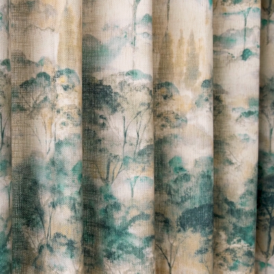 Rideau Sur Mesure Lisière, Tissu Lin Mélangé, Motif Paysage Chinois Brumeux