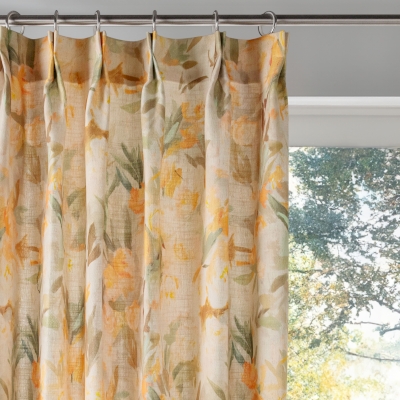 Rideau Sur Mesure Solène, Tissu Lin Mélangé, Motif Floral Aquarelle