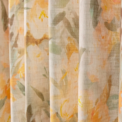 Rideau Sur Mesure Solène, Tissu Lin Mélangé, Motif Floral Aquarelle