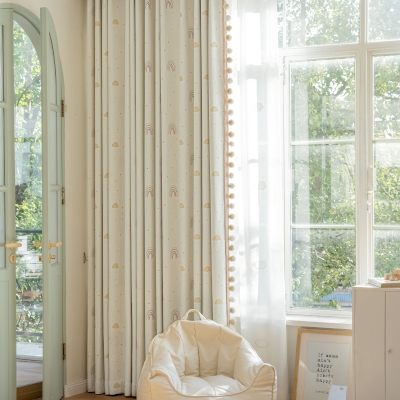 Rideau Enfant Arcadia, Tissu Chenille Jacquard, Motif Nuages et Pluie
