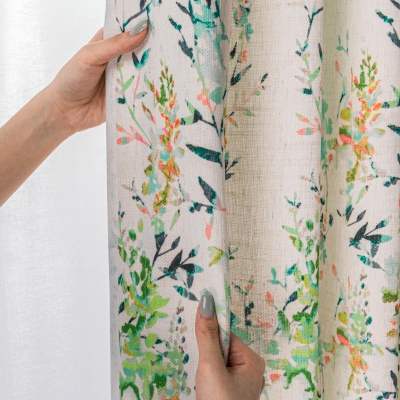 Sylvaine Custom-Made Curtain, Linen Effect Canvas Printed with Watercolor Foliage