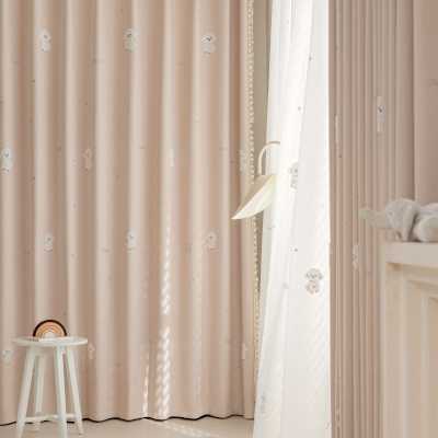 Rideau Enfant Sur Mesure Bella, Tissu Effet Lin Coton, Motif Chien Brodé