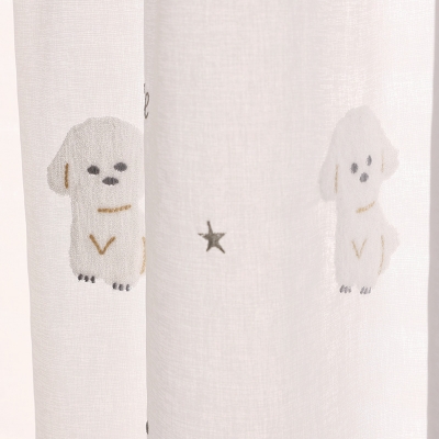 Voilage Enfant Sur Mesure Bella, Blanc, Motif Chien Brodé