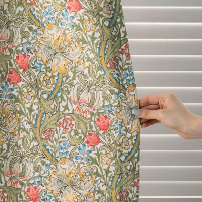 Stretched Custom Made Curtain, Linen Effect Canvas, Retro Flower Vine Pattern