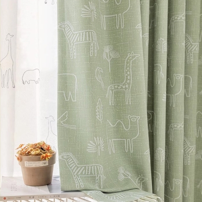 Rideau Enfant Occultant Sur Mesure Nilo, Tissu Chenille Jacquard, Motif Animaux de la Savane