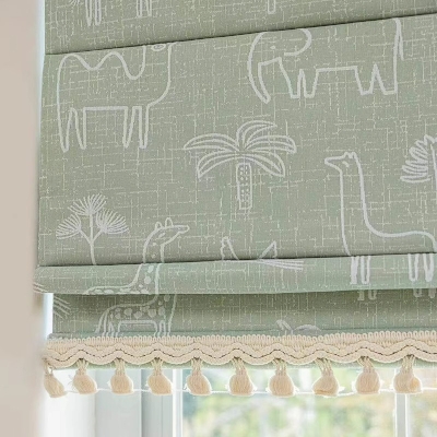 Store Bateau Occultant Enfant Sur Mesure Nilo, Tissu Chenille Jacquard, Motif Animaux de la Savane