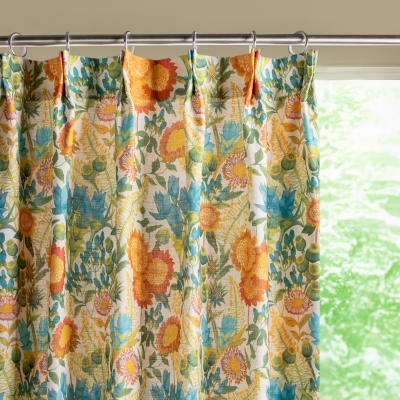 Rideau Sur Mesure SUNNIA, Tissu Toucher Coton-Lin, Motif Champêtre de Tournesols