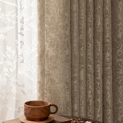 Rideau Sur Mesure OMBRE, Tissu Chenille Jacquard Relief, Motif Rameau Floral