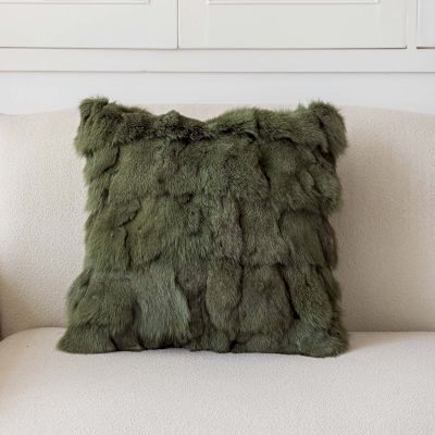 Housse de Coussin MOUSSE, Peluche Naturelle de Haute Qualité, Vert Foncé