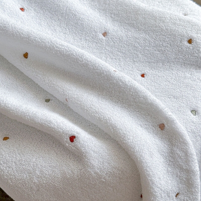 Serviette de Bain CÂLIN Coton, Broderies Cœurs, Étoiles Et Lunes Argentées