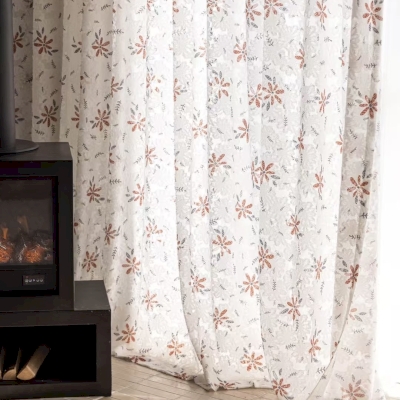 Voilage Sur Mesure Éole, Tissu Transparent à Motifs en Fil Coupé, Fleurs Imprimées Multicolores