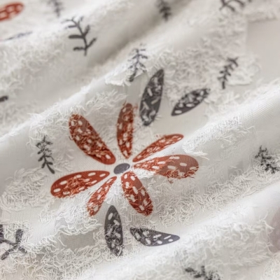 Voilage Sur Mesure Éole, Tissu Transparent à Motifs en Fil Coupé, Fleurs Imprimées Multicolores