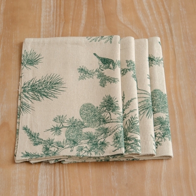 Set de Table en Lin et Coton PIN, Motif imprimé pomme de pin verte, 32x45 cm