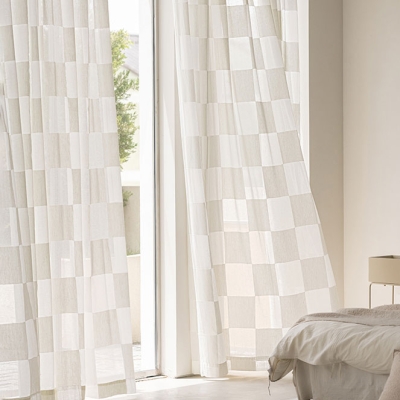 Voilage Sur Mesure Inès, Coton et Polyester, Carrés Ton sur Ton