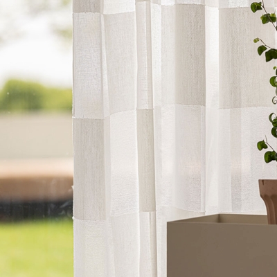 Voilage Sur Mesure Inès, Coton et Polyester, Carrés Ton sur Ton