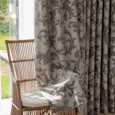 Custom-made VOLUTES curtain, Jacquard fabric with wool effect, Arabesque foliage pattern