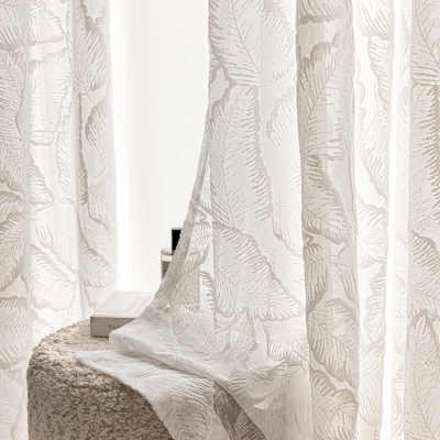 Voilage Folia, Motif Feuilles de Ficus, Toucher Velours