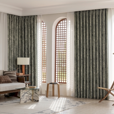 SILVAIRE Curtain, Custom Made Foliage Pattern Curtain, Textured Wool Blend Fabric