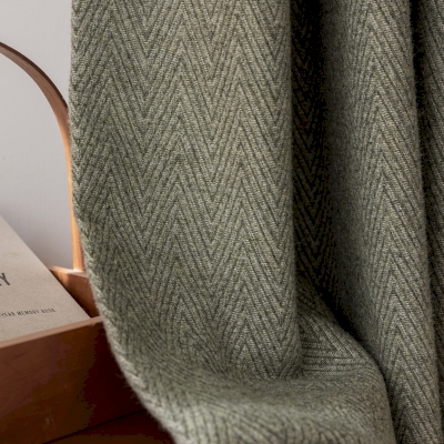 MACRO Custom-Made Curtain, Recycled Wool Herringbone Fabric, Soft Touch and Felt Effect