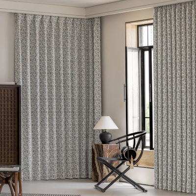 Naro Custom-Made Curtain, Jacquard Blend Fabric, Woven Geometric Pattern