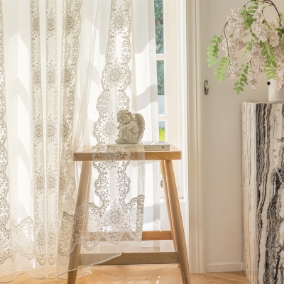 MAGNOLIA Custom Made Sheer Curtain, Refined Sheer Tulle Fabric, Elegant Floral Embroidery