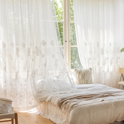 Voilage Sur Mesure LILIA, Tissu Broderie Florale Élégante, Tulle Transparent Raffiné