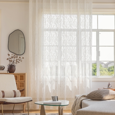 Voilage Sur Mesure PLUMÉA, Soie Naturelle Broderie Coton, Motifs de Plumes et Guirlandes Perlées