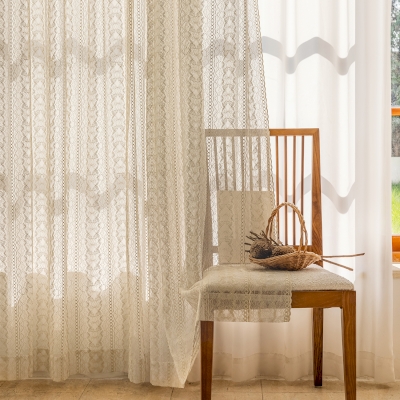 ALTHÉA Custom-Made Voile Curtain, Gold Embroidered Lace Fabric, Floral Patterns and Openwork Stripes