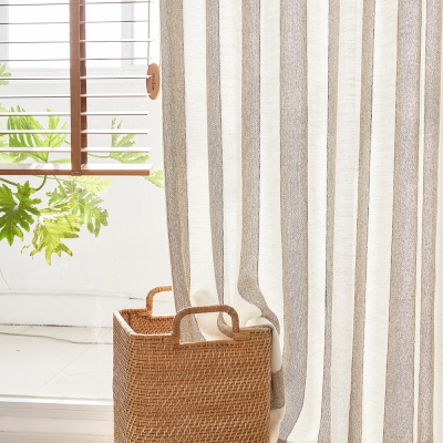 LAGUNA Sheer Curtain, Textured Fabric with Linear Pattern, Natural Linen Effect