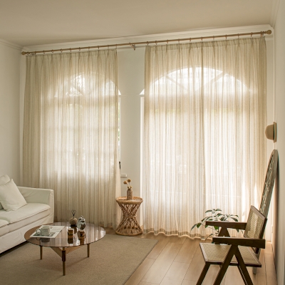 CHAMPSIA Sheer Curtain, Vertical Stripes Natural Effect, Linen Blend Fabric, Custom-Made Sheer Curtain