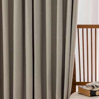 Rideau Sur Mesure AURÉLI, Tissu Épais en Laine Mélangée, Motif Sergé Diagonal