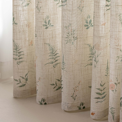 Voilage Sur Mesure FLORETTA, Tissu Effet Lin, Motif Végétal Imprimé Poétique