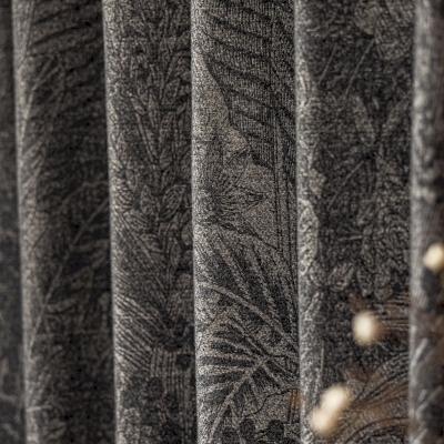 Rideau Sur Mesure ELVIRA, Tissu Jacquard Laine Mélangée, Motif Jungle Botanique Tissé