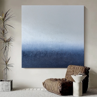 Tableau Décoratif MARÉA, Peinture à l’Huile Abstraite, Dégradé Bleu et Blanc à Effet Texturé, Fait Main sur Mesure