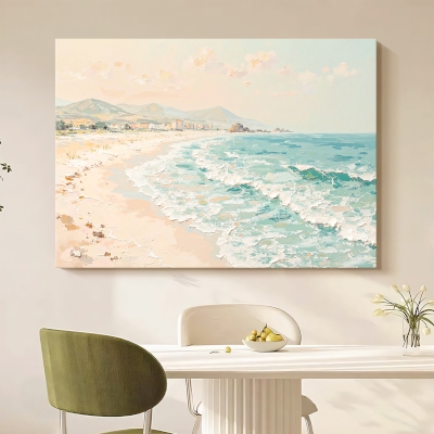 Tableau AZURÉE, Huile sur Toile à Effet Texturé 3D, Paysage Marin Méditerranéen, Fait Main sur Mesure