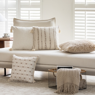 Coussin SÉRÉNITÉ, Mix Matières et Textures, Style Wabi-Sabi, 45 x 45 cm