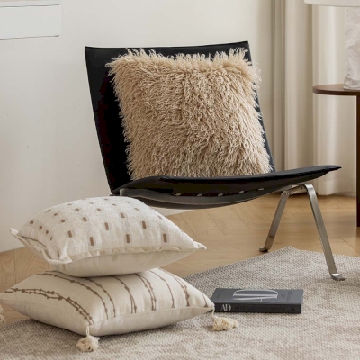 Coussin SÉRÉNITÉ, Mix Matières et Textures, Style Wabi-Sabi, 45 x 45 cm