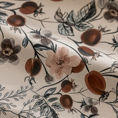 Rideau Sur Mesure AMBRIA, Tissu en Chenille aux Teintes Automnales, Motif Imprimé de Baies Abondantes