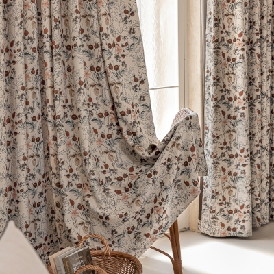 Rideau Sur Mesure AMBRIA, Tissu en Chenille aux Teintes Automnales, Motif Imprimé de Baies Abondantes