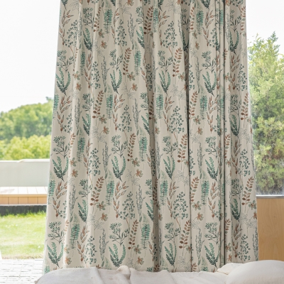 Rideau Sur Mesure NEMORA, Tissu Chenille Imprimé, Motif Botanique Aquarellé d’Automne