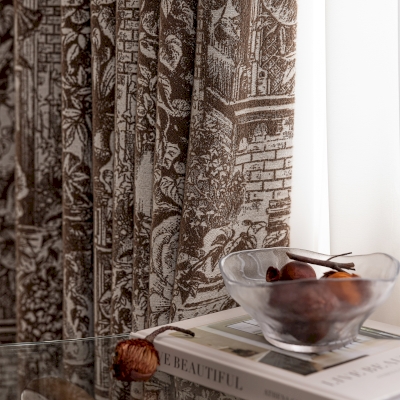 Rideau Sur Mesure PALATIN, Tissu Jacquard Laine Mélangée, Motif Jardin Classique