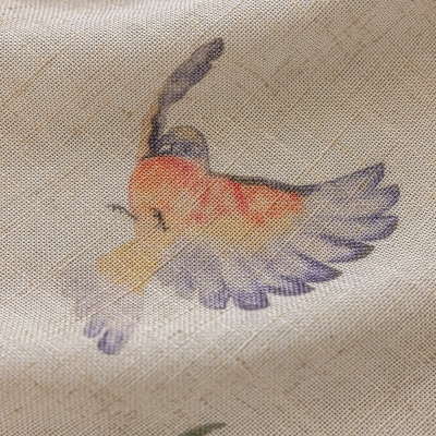 Voilage Sur Mesure SONGYA, Tissu Effet Lin, Motif Oiseaux et Fleurs Poétiques