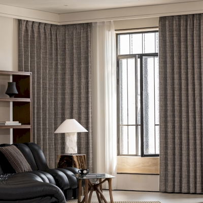 Rideau Sur Mesure VENTO, Tissu Jacquard Coton Lin Mélangé, Motif Géométrique Chiné Texturé