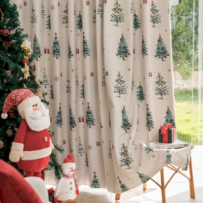Custom Christmas Curtains, Printed Chenille Fabric, Christmas Tree Forest Pattern – ÉPICÉA Curtains