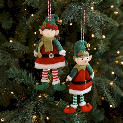 Lot de 2 Décorations à Suspendre Lutins de Noël, Rouge et Vert, Mignons et Espiègles